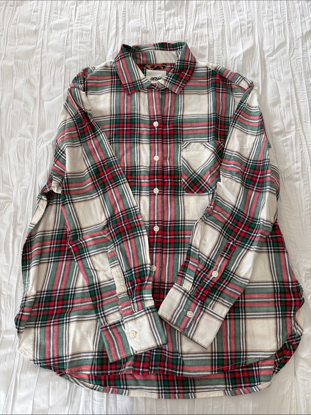aerie Red, Green & Cream Plaid Button-Down Shirt